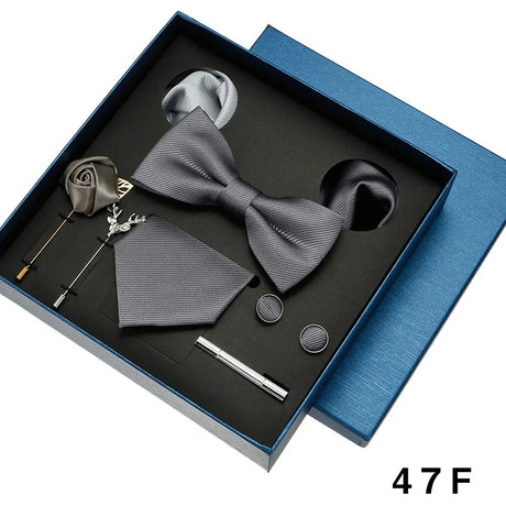 8pcs Luxury Mens Ties Set In Gift Box 100% Silk Neck Tie With Festive Wedding Bowtie Pocket Squares Cufflinks Clip Brooches Suit