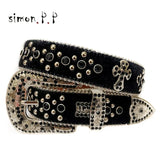 Punk Western Rhinestone Belts for Women Luxury Diamond Strap Cowgirl Cowboy Bling Crystal Pin Wide Buckle Studded Y2K Mens Belts