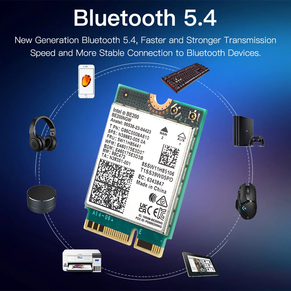 WiFi 7 for Intel BE200 Network Card Bluetooth 5.4 Tri Band 2.4/5/6GHz 8774Mbps BE200NGW M.2 Wireless Adapter Better than Wifi 6E