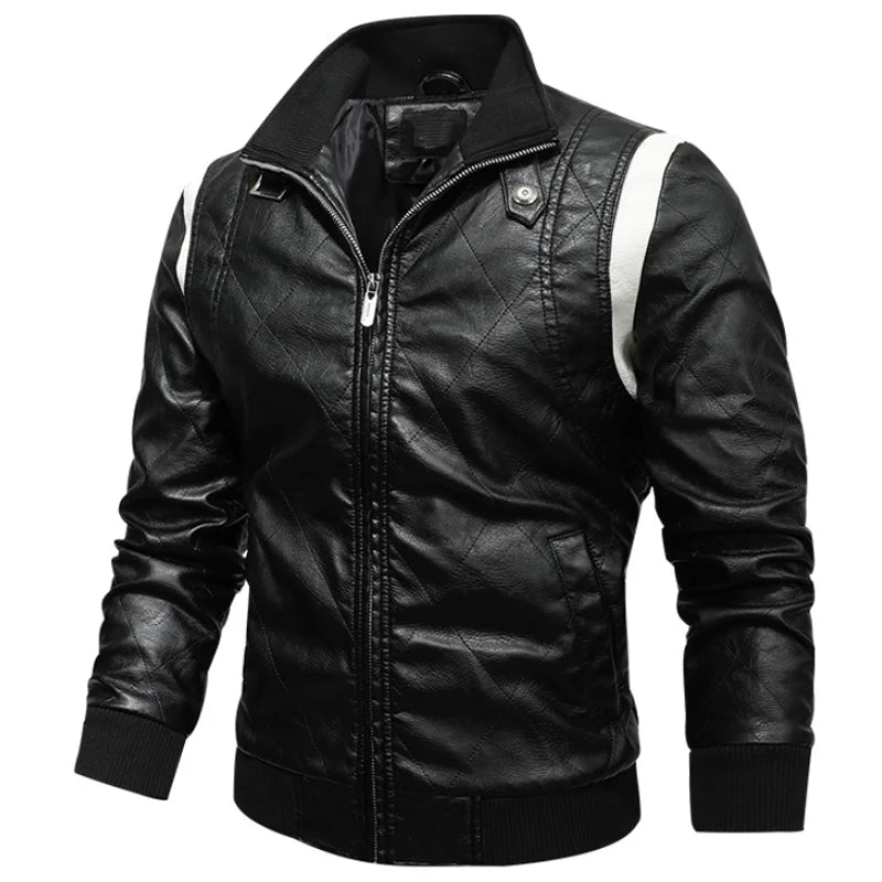 Leather Jacket Men Fashion Stand Collar Windbreaker Motorcycle Biker PU Leather Coats High Quality Luxury Scorpion Mens Clothing