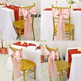 50PCS 17x275cm Rose Gold Satin Chair Sashes Bows Chair Cover Ribbons for Wedding Banquet Party Baby Shower Event Decorations