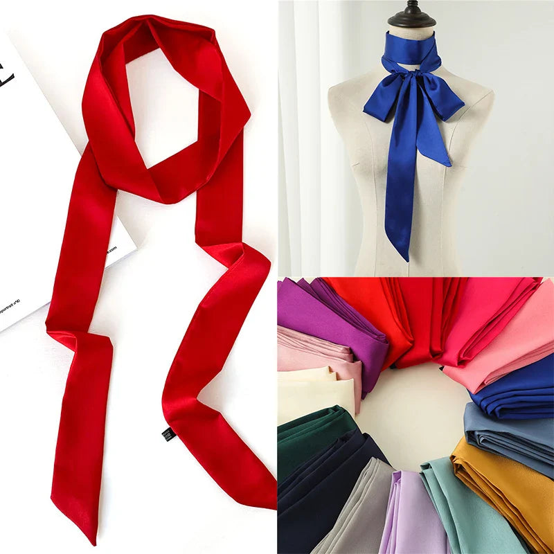 Long Silk Skinny Scarf Women Neck Hair Band Solid Printed Foulard Neckerchief Hairscarf Female Fashion  Handle Ties Ribbon