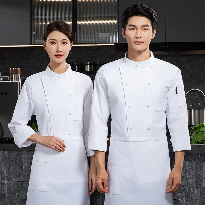 White chef jacket long sleeve chef coat T-shirt Hotel chef uniform restaurant chef coat Bakery Breathable Cooking clothes logo