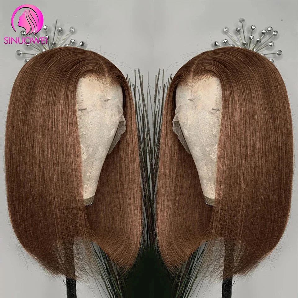 Chestnut Brown T Part Lace Bob Wig #2 #4 Dark Chocolate Brown Brazilian Straight 13x4 Short Bob Human Hair Lace Frontal Wigs