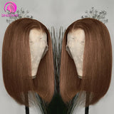 Chestnut Brown T Part Lace Bob Wig #2 #4 Dark Chocolate Brown Brazilian Straight 13x4 Short Bob Human Hair Lace Frontal Wigs