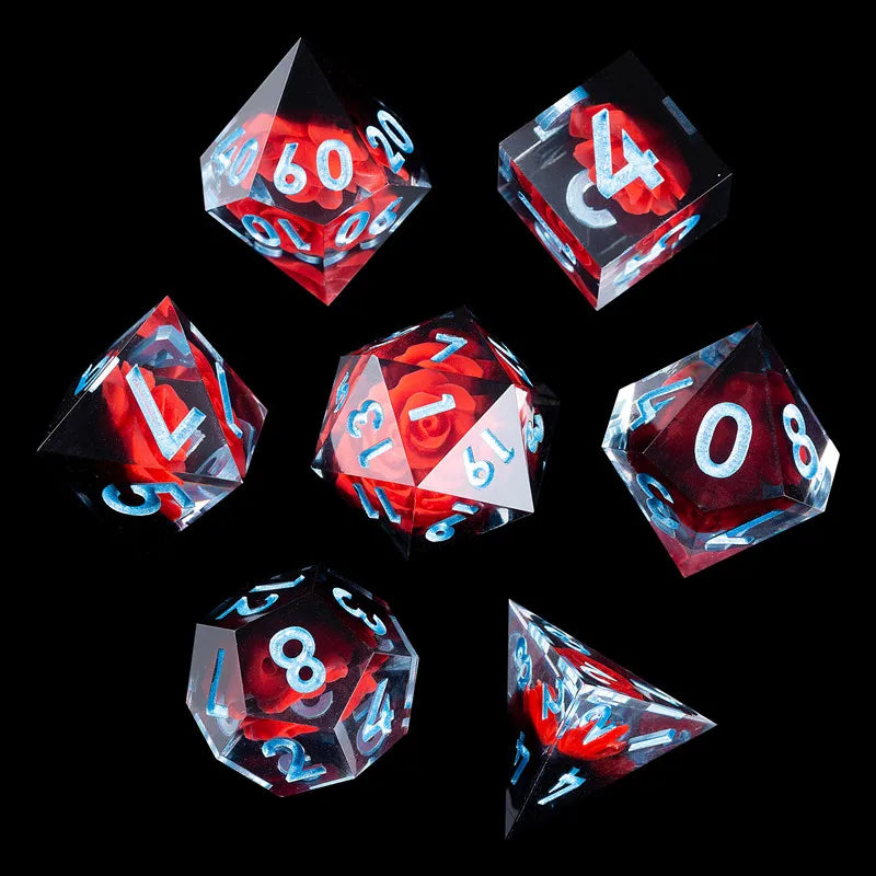 MINI PLANET Resin Dice With Sharp Edge For Dice Set Of 7 pcs Polyhedral Handmade Dice TTRPG Game D&D Dice Box Set