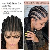 36" Embroidery Full Double Lace Braided Wigs for Women Box Braids Wig with Baby Hair Synthetic Lace Frontal Cornrow Braided Wig