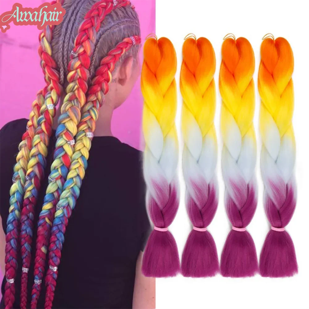 24Inch Synthetic Long Jumbo Ombre Braiding Hair For Women Colorful Braids 100g Rainbow Hair Gray Black Orange Red Yellow Blue