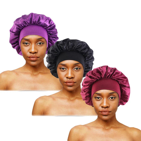 3PCS/LOT Women Satin Sleeping Hat Adjust Head Cover Bonnet Silky Nightcap Shower Cap Hair Care Unisex Cap Hair Styling Tools