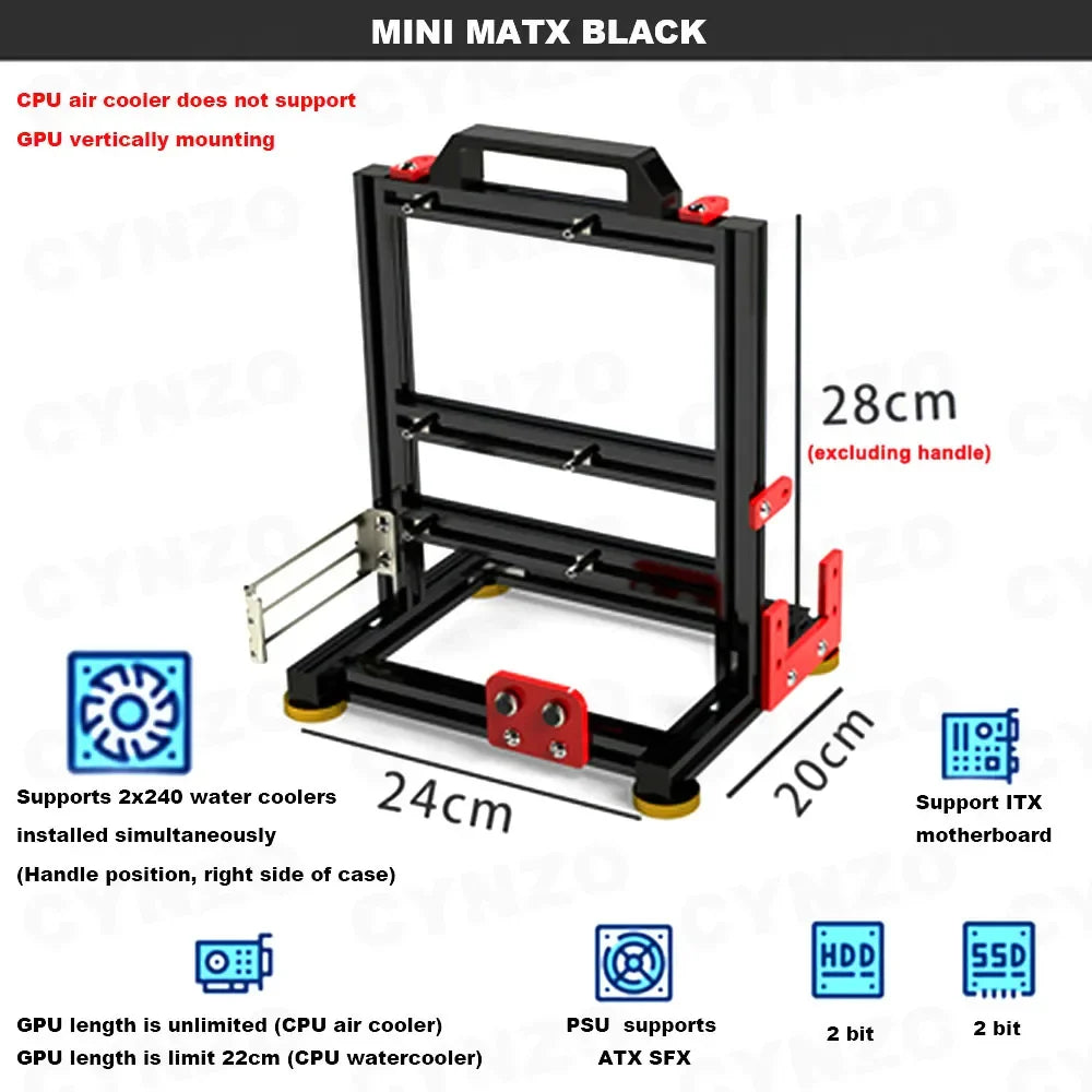 ITX MATX ATX Gamer Cabinet,MOD Desktop PC Case Open Frame Rack,Water Cooler Computer Gaming Chassis Vertical Personality DIY