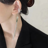 Vintage Chinese Style Artificial Jade Tassel Flower Ear Clip No Piercing Earring 2022 Trendy Punk Metal Ear Cuff Clip Earring