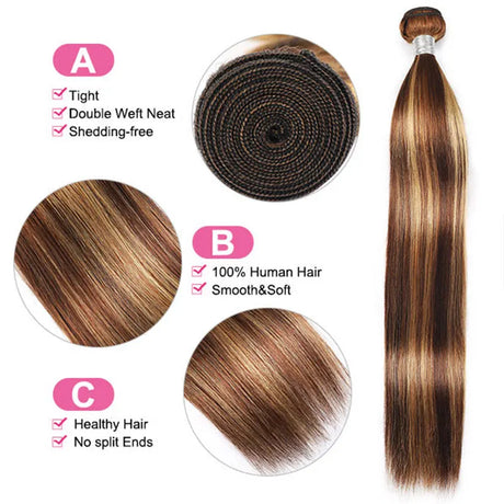 Brazilian P4 27 Highlight Bundles Straight Human Hair Bundles With Frontal 13x4 Front Ombre Human Hair Weave Bundle With Closure