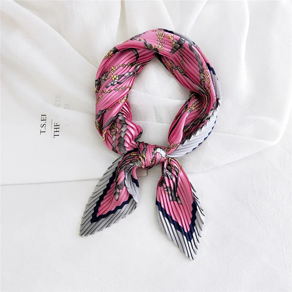 silk scarf women luxury ladies small head scarf wholesale scarves  headwraps pleated chiffon hijabs satin hijabe femme bandanas