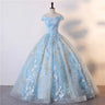 Light Blue prom cocktail dresses The Shoulder Evening Banquet Party Ball Gown Princess Dress Elegant Adult Princess Dress