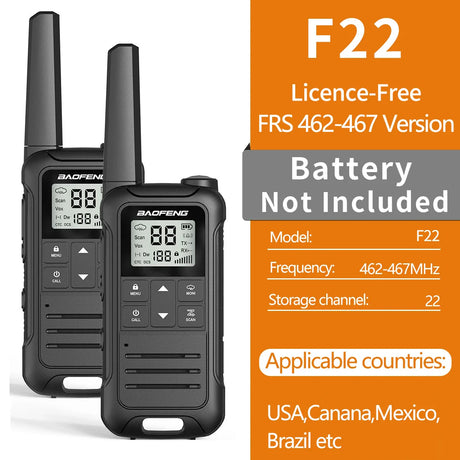 2pcs Baofeng F22 PMR446 FRS Mini Communication Radio Profesional Walkie Talkies Two Way Radio Transceiver For Restaurants