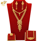 XUHUANG African Big Luxury 4PCS Dubai Gold Color Jewelry Necklace Sets For Women Bridal Wedding Sets 2023 Trend Jewellery Gifts