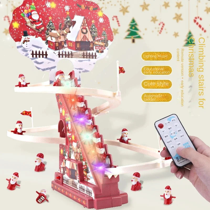 New Santa Claus Climbing Stairs Early Education Electric Track Little Yellow Duck Light Music Pig Toys Christmas Halloween Gift