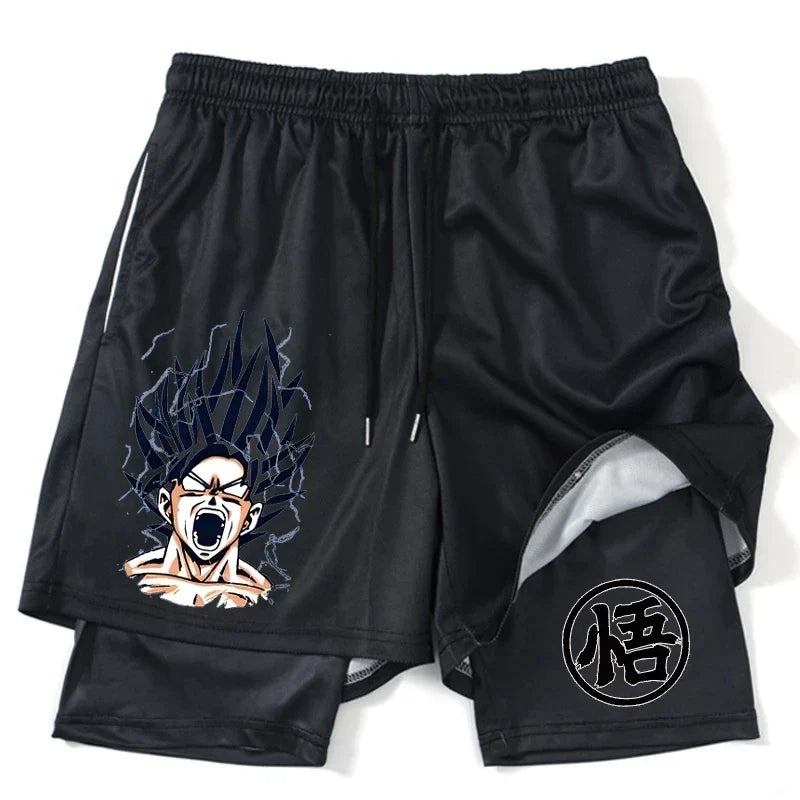 New Print Anime Shorts Men Women 2 in 1 Quick Dry Mesh Gym Shorts to Fitness Running Summer Black Performance Scanties