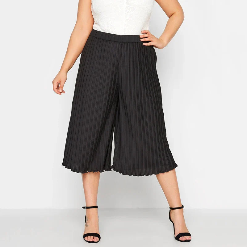 Plus Size Summer Elegant Pleated Capri Pants Women High Waist Loose Casual Wide Leg Cropped Pants Trousers For Work Any Occasion