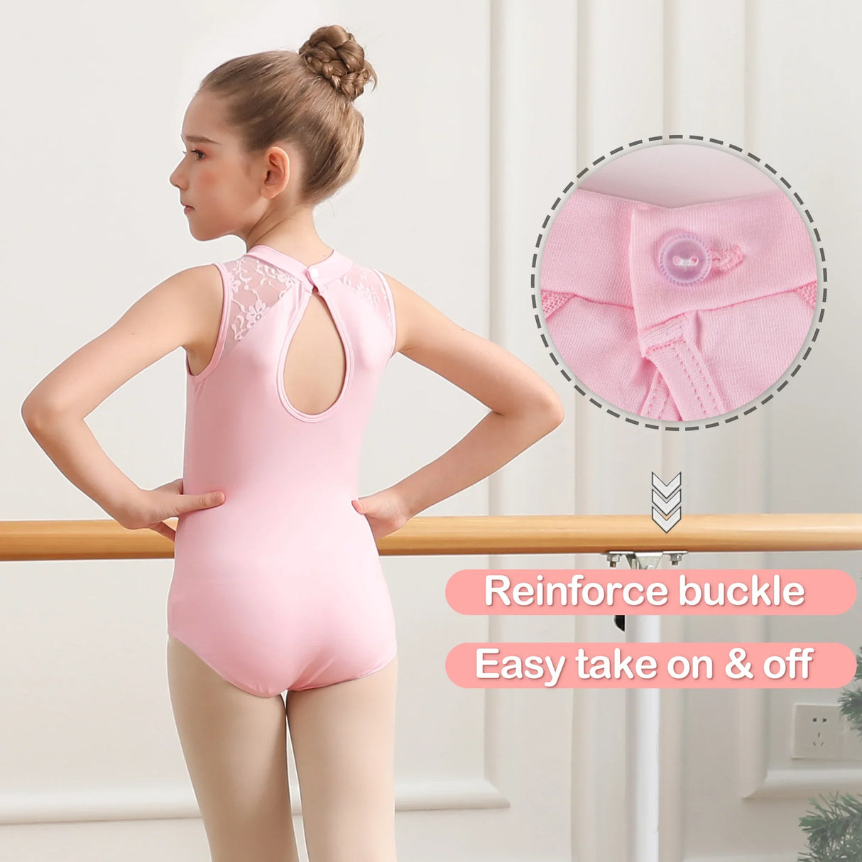 Girls Dance Leotard Lace Neck Dance Wear Top,Back Water Drop-Shaped