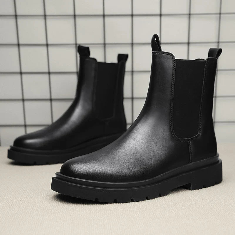 Chelsea Boots Men's Casual Leather Biker Boot High Top Slip-on Popular Trendy All-match Street Fashion Waterproof Anti-wear Shoe