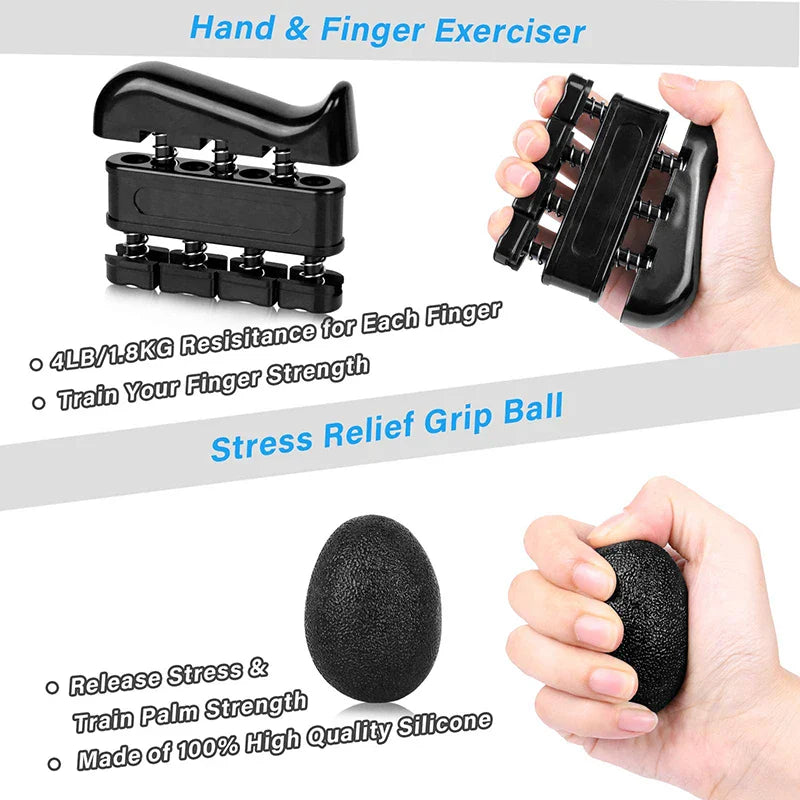 5pcs Fitness Hand Grips Set With Counter Adjustable Strength Finger Trainer Power Forearm Muscle Gripper Ball Workout Grip Ring