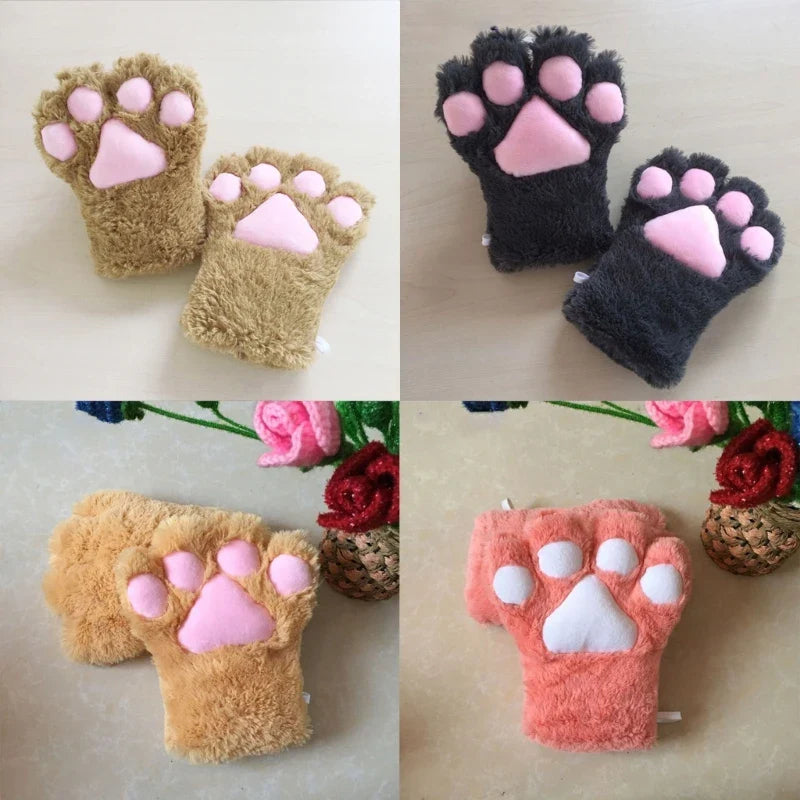 Furry for Cat Paws Gloves Animal Cosplay Costume Lion Bear Padded Mittens