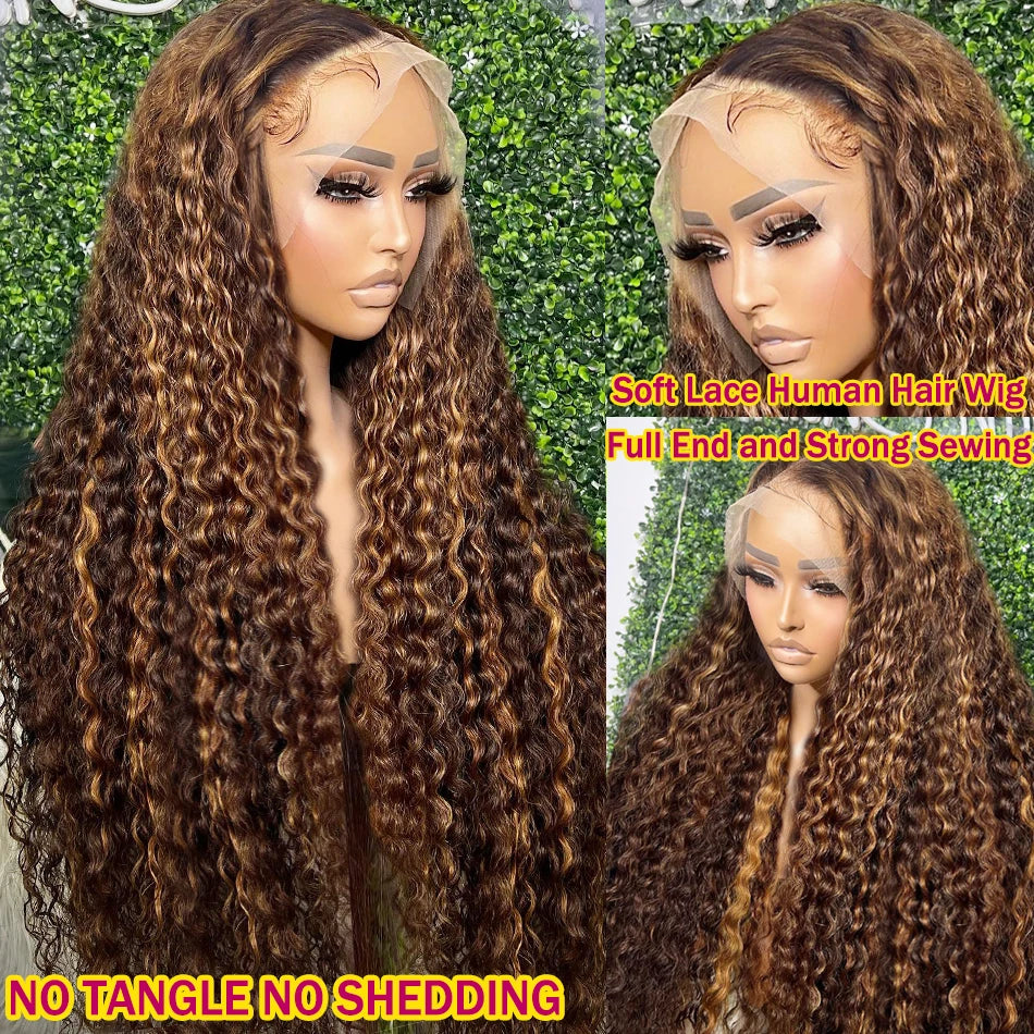 40 Inch 13x6 Curly Highlight Ombre Guluess Hd Lace Front Human Hair Wig 4/27 Colored Deep Wave 13x4 Lace Frontal Wigs On Sale