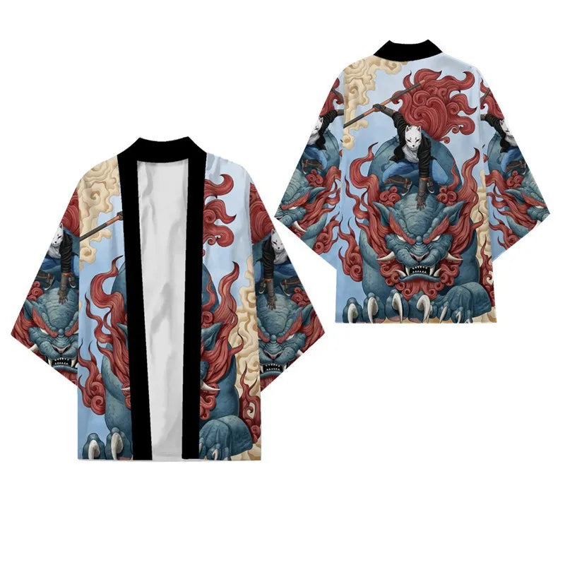 Black Kimono Cardigan Women Men Japanese Obi Male Yukata Men's Haori Chinese Dragon Print Coat Traditional Japan Clothing