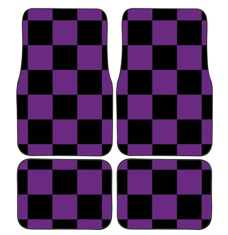 Checkerboard Car Mats Auto Parts Rubber Floor Mats Custom 4PCS Car interior graphic print checkered square feet