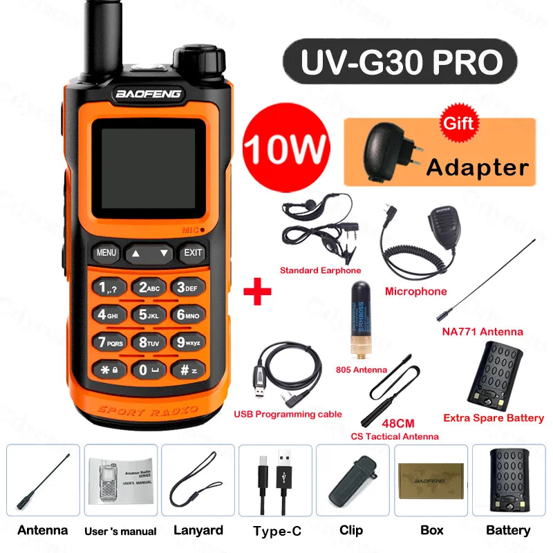 2024 Baofeng UV-G30 Pro Walkie Talkie Long Range Portable 1000 Channel Ham FM Radios UHF VHF USB-C Charge 2-Way Radio Waterproof