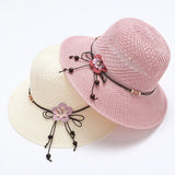 Bow Flowers Straw Hat Sweet Foldable Beach Hat Wide Brim Elegant Bucket Hat Sunscreen Outdoor Casual Sun Cap Women All Match