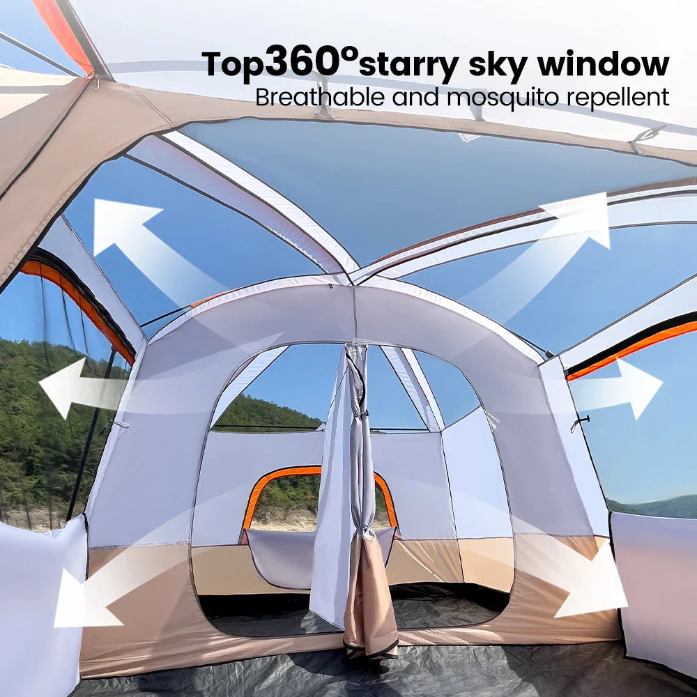 Sonuto Camping Family Tent 3-12 Person Double Layers Oversize 2 Rooms Thickened Rainproof Outdoor Family Camp Tour Equipment