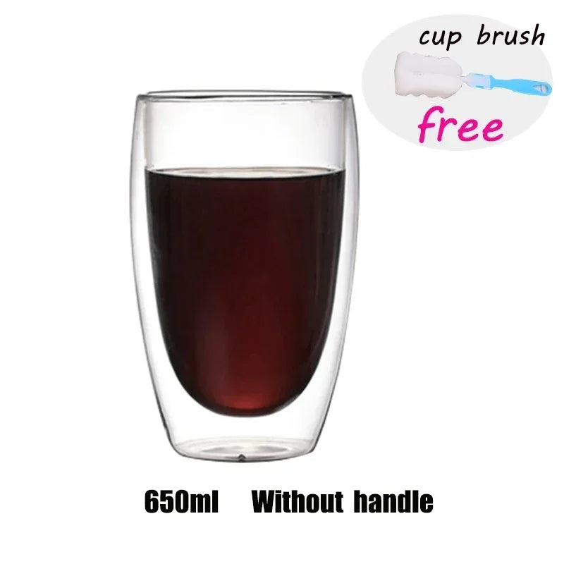 Double Wall Glass Cup Heat Resistant Transparent High Borosilicate Mug Tea Milk Lemon Juice Coffee Cup Gift Creativity Drinkware