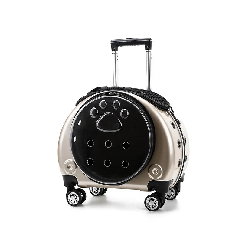 Pet Dog Cat Trolley Suitcase Luggage with Wheels Carrying Transparent Suitcase Breathable Pet Cat Carrier Backpack Pet Stroller