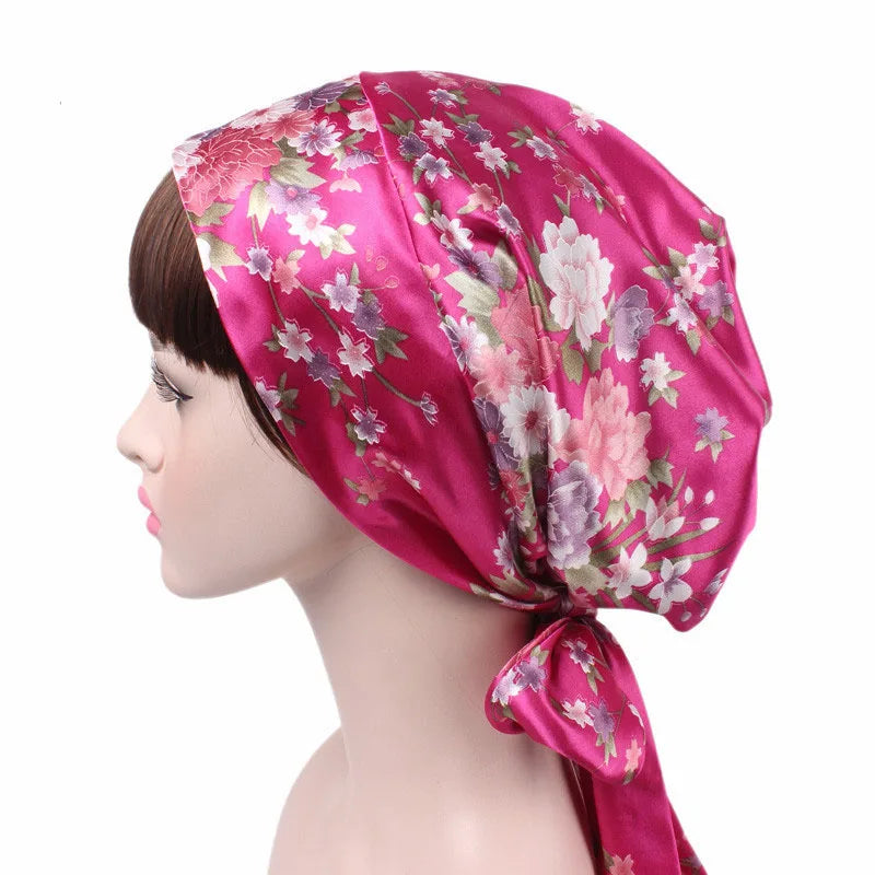 New Women Satin Night Sleeping Cap Head Wrap Bowknot Turban Pre-Tied Fitted Bandana Chemo Caps Nightcap Hair Loss Bonnet Hat