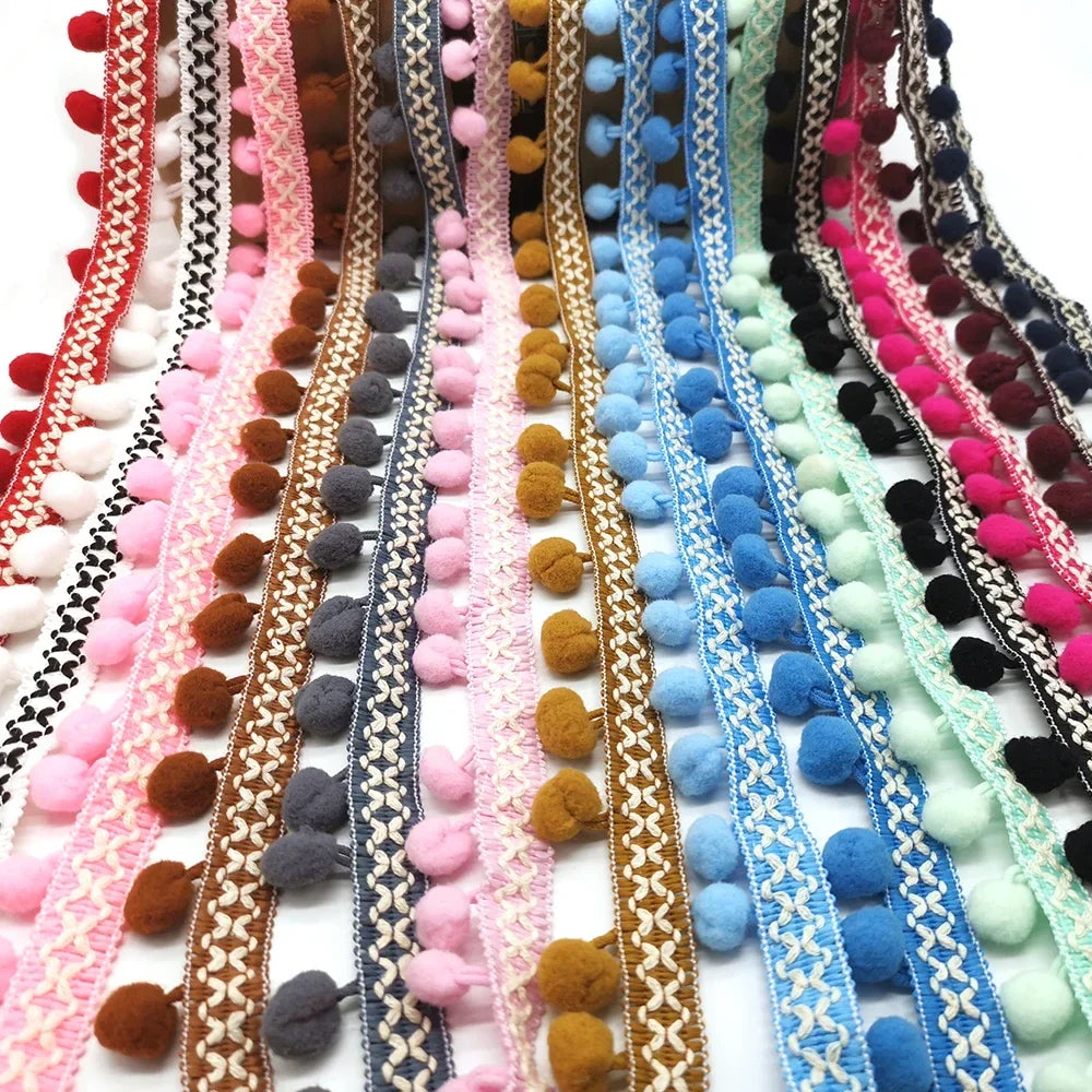 10yards Pom Pom Trim Lace Fabric Sewing Accessories Pompons Trim tassel Ball Fringes Ribbon Sewing Lace For DIY Material Apparel