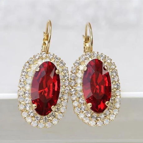 Exquisite Women Gold Plated Red  Dangle Earrings for Princess Party Wedding Engagement Christmas Jewelry