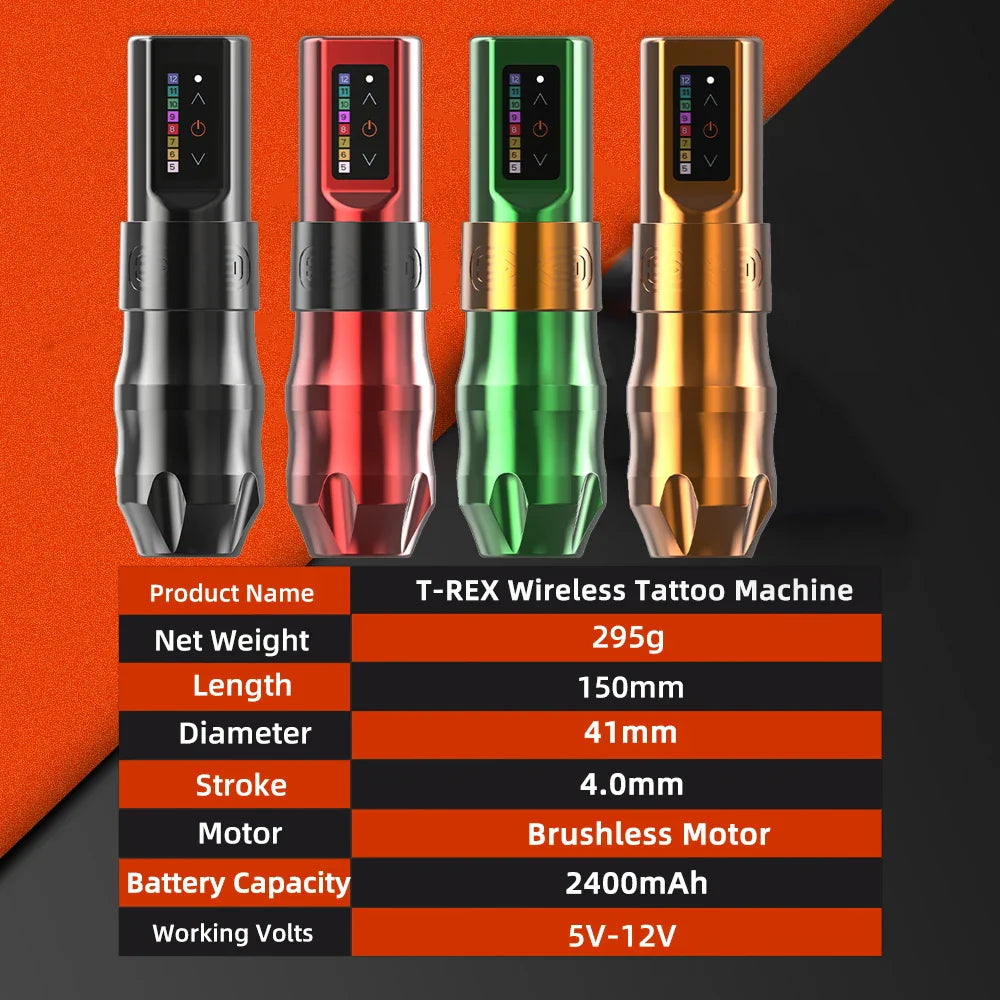 T-Rex Professional Wireless Tattoo Pen Machine Kit Powerful Cartridge machine 2400mAh Battery Beginners Roatry For Body Artist