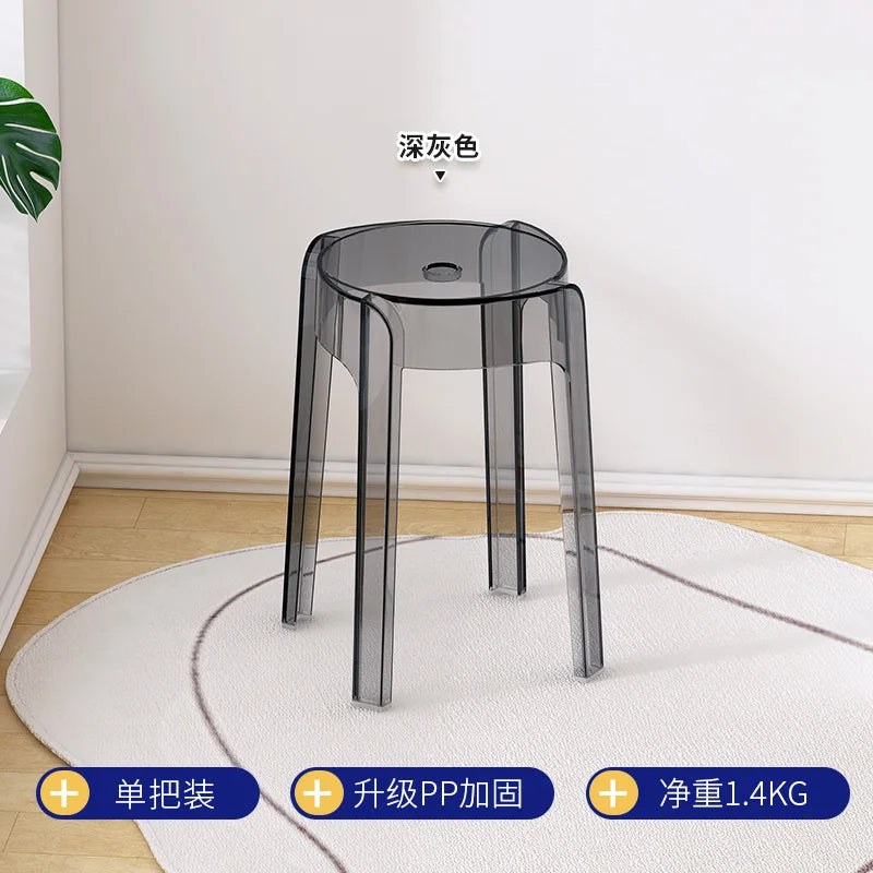 Transparent Plastic Stool Household Thickened Acrylic High Stool Table Stackable Bench Simple Modern Living Room Chair