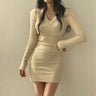 Women Knit Slim Sexy Bodycon Dress V-Neck Long Sleeve Dress Solid Casual Midi Sweater Dress For Women 2023 Autumn Winter