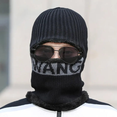 Men's Neck One-Piece Hat Winter Thickened Warm Woolen Integrated Hat Cycling Face Protection Cold Cotton Knit Hat