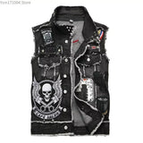 Men's Jackets New Mens Punk Motorcycle Casual Denim Embroidery Jacket Clothing Men's Street Hip Hop Retro Denim Vest Jacket