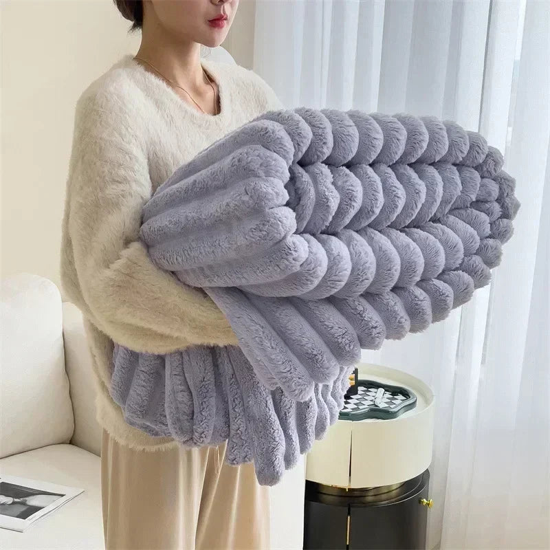 New Artificial Rabbit Plush Autumn Warm Blankets for Beds Soft Coral Fleece Sofa Throw Blanket Comfortable Thicken Bed Sheet