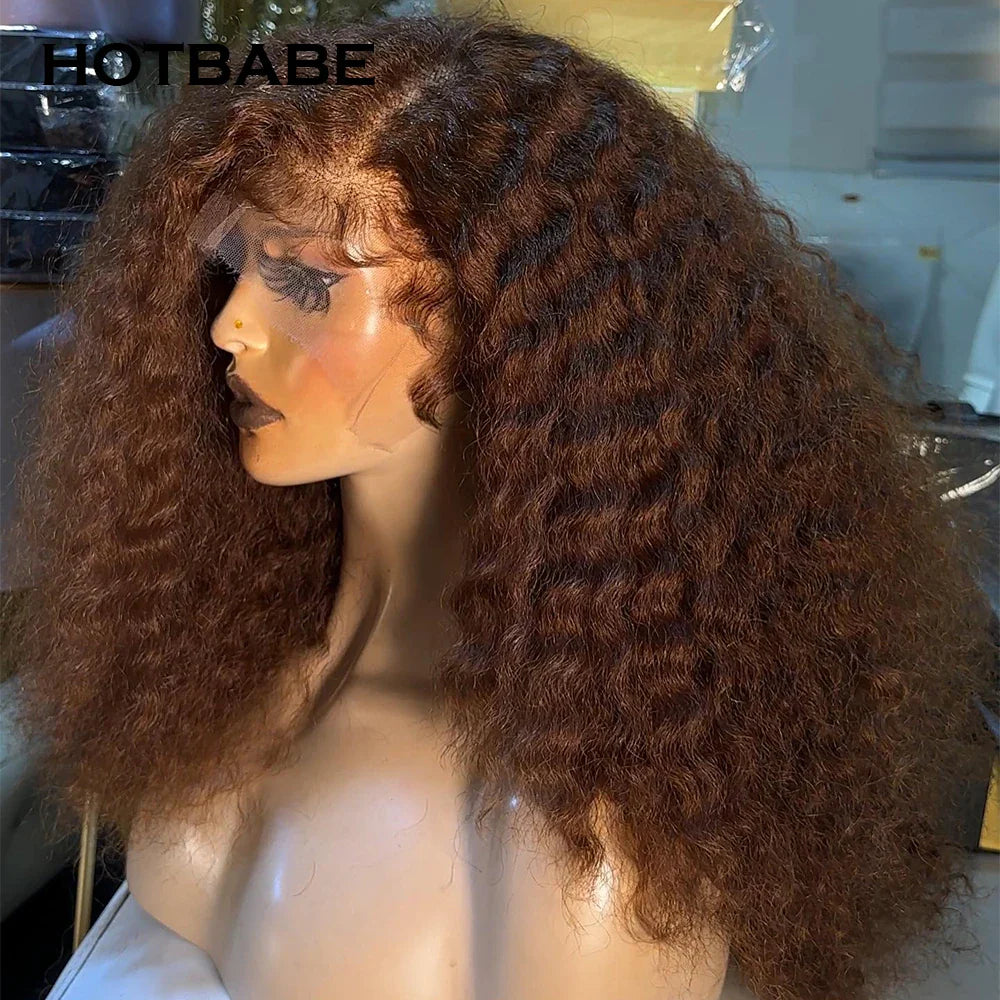 Brown Color Curly 13x4 HD Lace Frontal Wig Glueless Human Hair Wig Water Wave Lace Front Wigs Brazilian Preplucked 350 Density