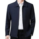 Two Side Zipper Pockets Men Jacket Elegant Mid-aged Men's Lapel Jacket Stylish Zipper Closure Straight Fit Soft for Formal