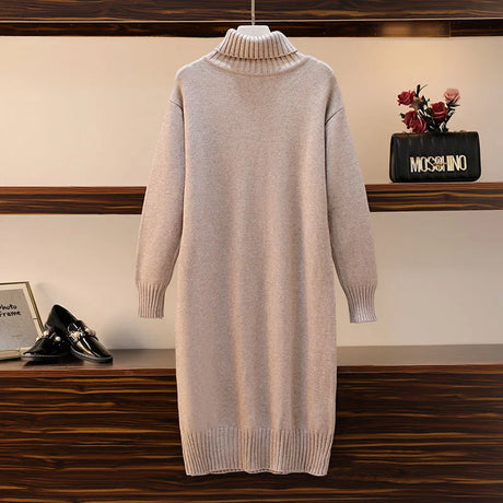 Knitted dress autumn and winter women's loose long sweater pullover turtleneck solid casual female