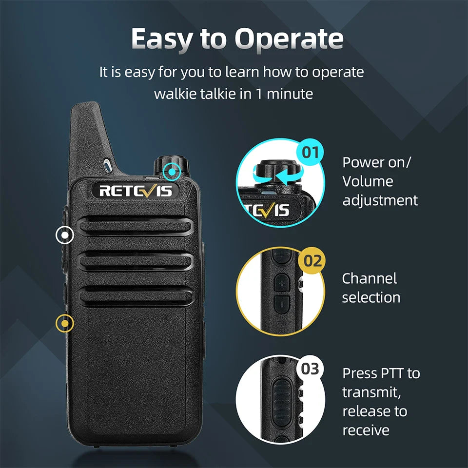 Retevis RT622 Mini Walkie Talkie 4 Pcs Walkie-talkies PMR446 FRS VOX Portable Two Way Radio Station for Restaurant Hotel