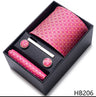 Luxurious Dropshipping 8 cm Birthday Gift Silk Tie Hanky Pocket Squares Cufflink Set Tie Clip Necktie Box Geometric