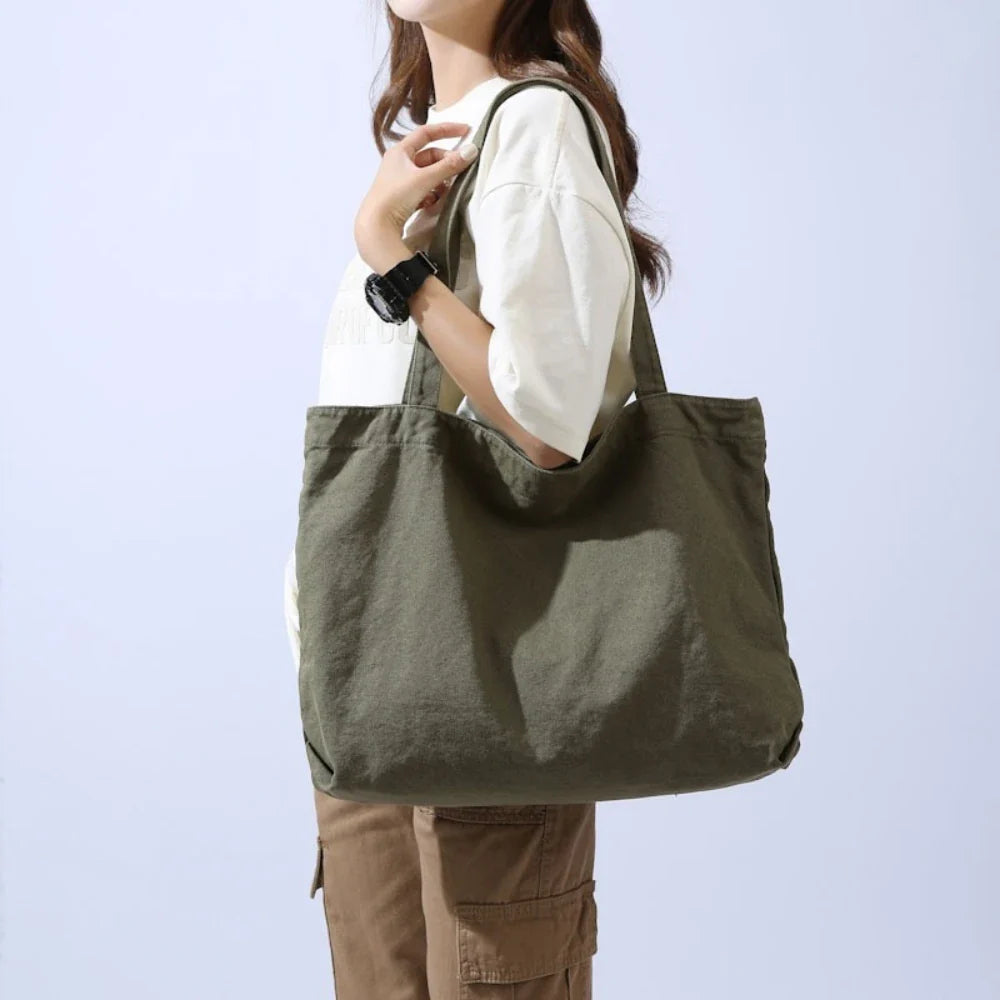 Women Canvas Shopping Bag Large Capacity Eco Handbag Reusable Harajuku Commuter Bags Simple Tote Bag Foldable Shoulder Bag 2024